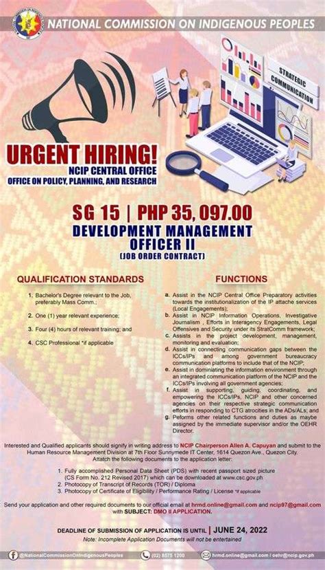 JOB HIRING at NCIP Central Office .